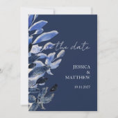 Save The Date Elégant Beau Cygne Dans Mariage Bleu Marine (Devant)