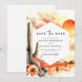 Save The Date Élégant Beau Mariage Cactus (Devant / Derrière)