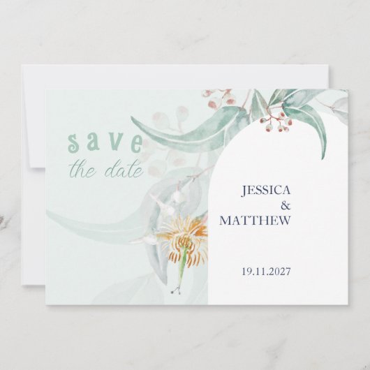Save The Date Elégant Beau Mint Eucalyptus Aquarelle Art (Devant)
