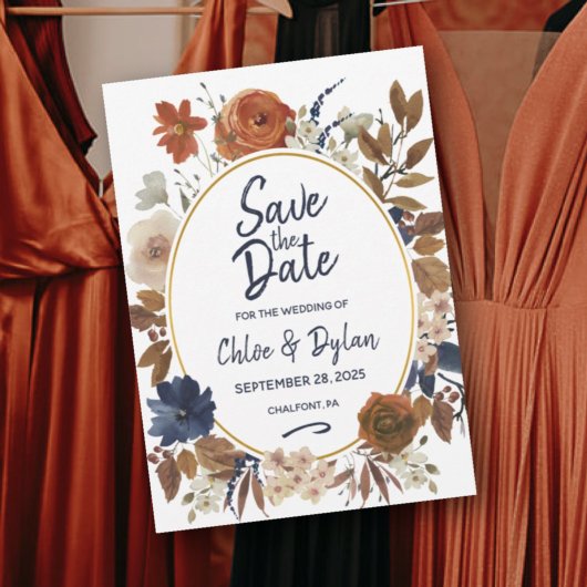 Save The Date Elégant Beige Brown Bleu