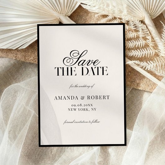 Save The Date Elegant Black and Ivory Old Money Wedding