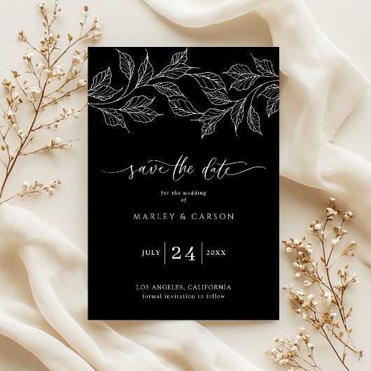 Save The Date Elegant Black and White Botanical Wedding