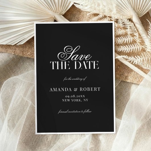 Save The Date Elegant Black and White Classic Old Money Wedding