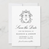 Save The Date Elegant Black Chinoiserie Floral QR Code Wedding (Devant)