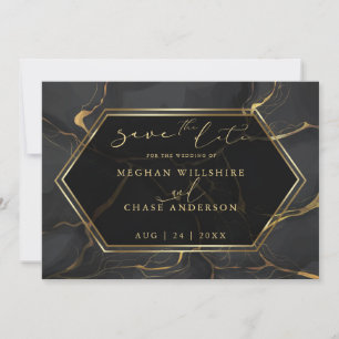 Save the date   Elegant Black en Gold Marble