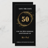 Save The Date Élégant Black Gold Feuilles 50e anniversaire Maria (Devant / Derrière)