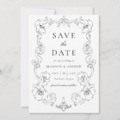 Save The Date Elegant Black Ornate Floral Frame Wedding (Devant)