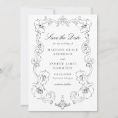 Save The Date Elegant Black Ornate Floral Frame Wedding (Devant)