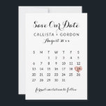 Save The Date Élégant Black Rose Gold Heart Calendrier<br><div class="desc">Ce mariage élégant, minimaliste et moderne, sauf la carte de date, est parfait pour le couple contemporain. Il présente une typographie noire, mignonne et chic, avec un calendrier au-dessus d'un simple arrière - plan blanc. Il comprend également un coeur rose rose faux imprimé en or qui met en évidence votre...</div>