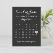 Save The Date Élégant Black Rose Gold Heart Calendrier (Debout devant)