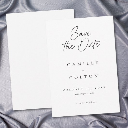 Save The Date Elegant Black White Minimalist Wedding