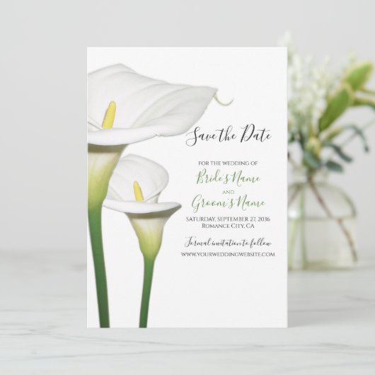 Save The Date Elégant Blanc Calla Lys Mariage Enregistrer La Dat (Debout devant)