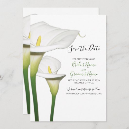 Save The Date Elégant Blanc Calla Lys Mariage Enregistrer La Dat (Devant / Derrière)