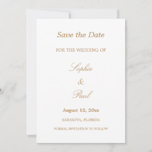 Save The Date Elégant blanc doré beige Enregistrer la date