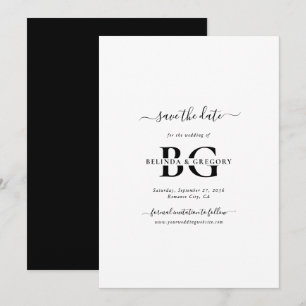 Save The Date Élégant blanc et noir Mariage des initiales de mon