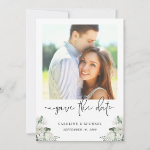 Save The Date Elégant blanc Floral Eucalyptus Mariage de verdure