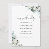 Save The Date Élégant Blanc Floral Vert Mariage photo (Devant)