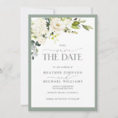 Save The Date Elégant blanc gris vert Aquarelle Mariage photo (Devant)