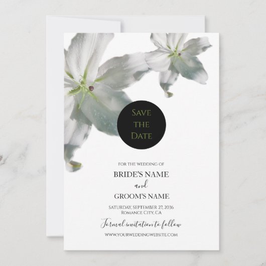 Save The Date Élégant Blanc Lys Mariage Enregistrer La Date (Devant)