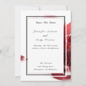 Save The Date Elégant blanc noir avec Mariage Roses rouges (Devant)