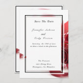 Save The Date Elégant blanc noir avec Mariage Roses rouges (Devant / Derrière)