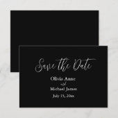 Save The Date Élégant Blanc & Noir Script Enregistrez La Date (Devant / Derrière)