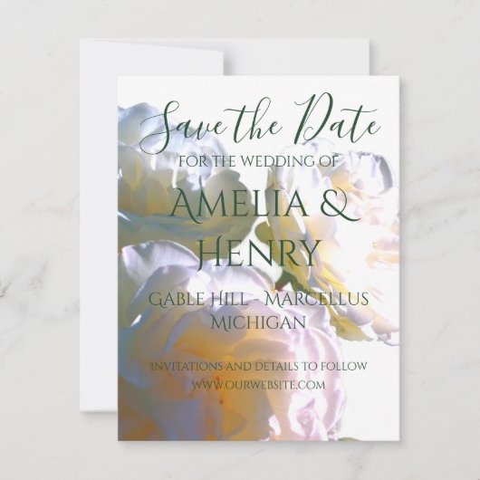 Save The Date Elégant blanc pêche orange roses (Devant)