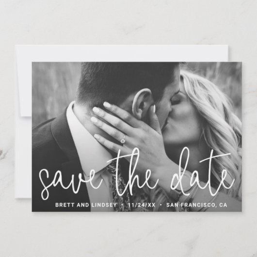 Save The Date Élégant Blanc Script Simple Photo Mariage moderne (Devant)