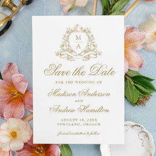 Save The Date Élégant blason floral doré monogramme mariage