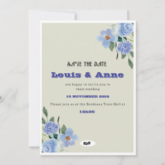Save The Date Elégant bleu aquarelle florale Enregistrer la date