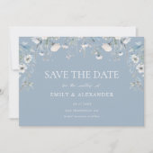 Save The Date Elégant bleu bleu bleu blanc Fleurs Mariage photo (Devant)