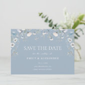 Save The Date Elégant bleu bleu bleu blanc Fleurs Mariage photo (Debout devant)