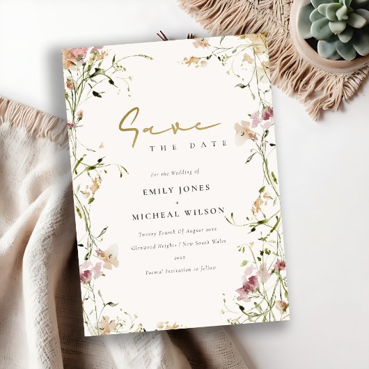 Save The Date Elégant bleu doux vert pâle vert pâté aquarelle