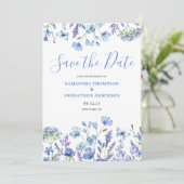 Save The Date Élégant bleu floral (Debout devant)