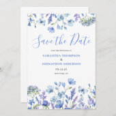 Save The Date Élégant bleu floral (Devant / Derrière)