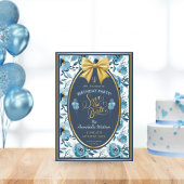 Save The Date Elégant bleu floral blanc surprise Anniversaire pl