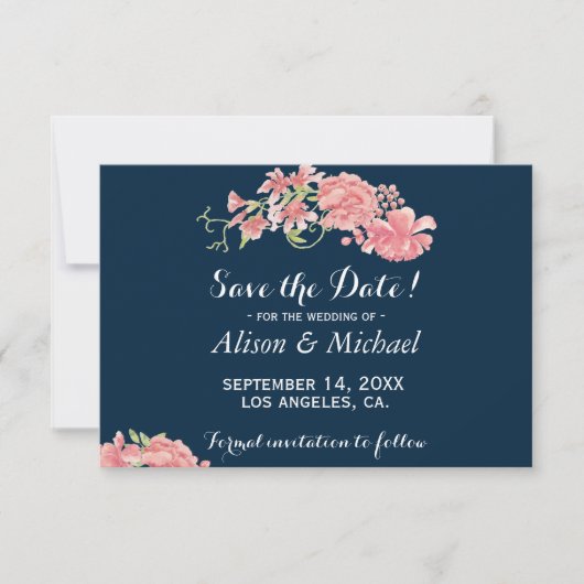 Save The Date Elégant bleu foncé peoné mariage date de sauvegard (Devant)