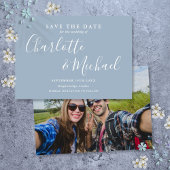 Save The Date Elégant bleu foncé signature script photo