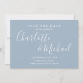 Save The Date Elégant bleu foncé signature script photo (Devant)