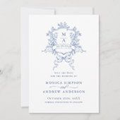 Save The Date Elégant bleu Français Garden Mariage Photo Code QR (Devant)