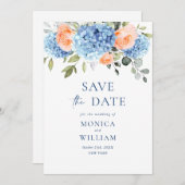Save The Date Elégant bleu Hydrangea Blush Rose Floral Mariage (Devant / Derrière)