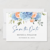 Save The Date Elégant bleu Hydrangea Blush Rose Floral Mariage (Devant)