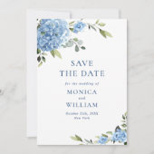 Save The Date Elégant bleu Hydrangea Fleurs Printemps Mariage (Devant)