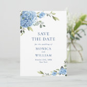Save The Date Elégant bleu Hydrangea Fleurs Printemps Mariage (Debout devant)