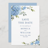 Save The Date Elégant bleu Hydrangea Fleurs Printemps Mariage (Devant / Derrière)