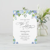 Save The Date Elégant bleu Hydrangea Mariage de verdure (Debout devant)