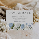 Save The Date Elégant bleu Hydrangea Roses blanches Mariage flor