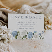 Save The Date Elégant bleu Hydrangea Roses blanches Mariage flor