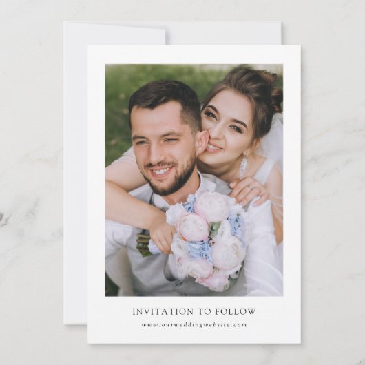 Save The Date Elégant bleu Hydrangea Roses blanches Mariage flor (Dos)