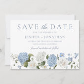 Save The Date Elégant bleu Hydrangea Roses blanches Mariage flor (Devant)